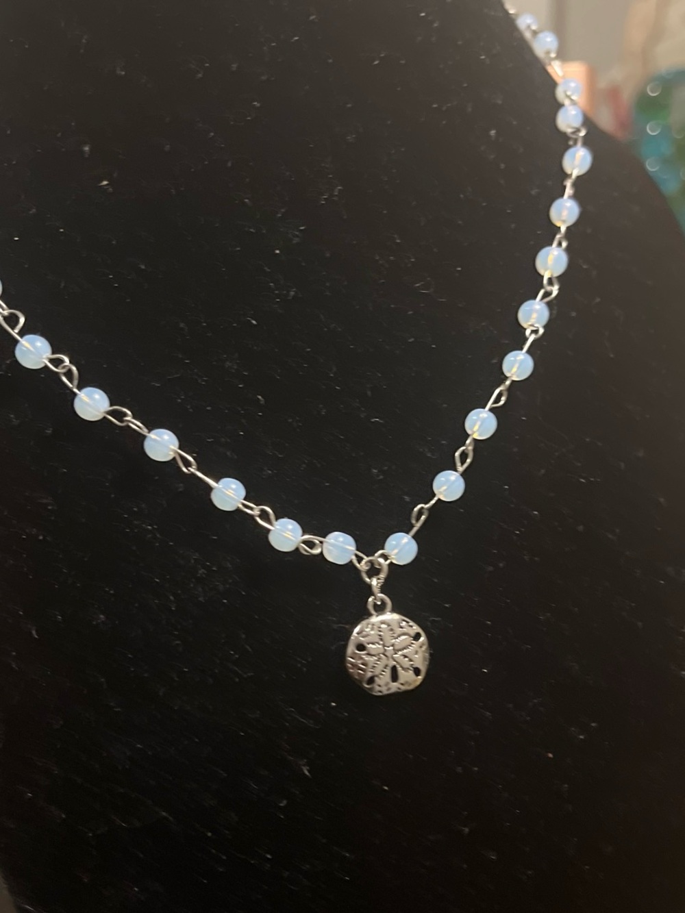 Handmade Sterling Silver Opalescent Bead Sand Dollar Charm Bracelet